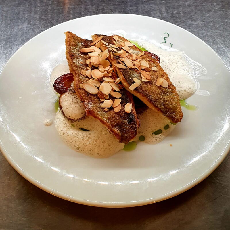 Gebratene Forelle der Fischzucht Wetterfeld mit Salbeischaum