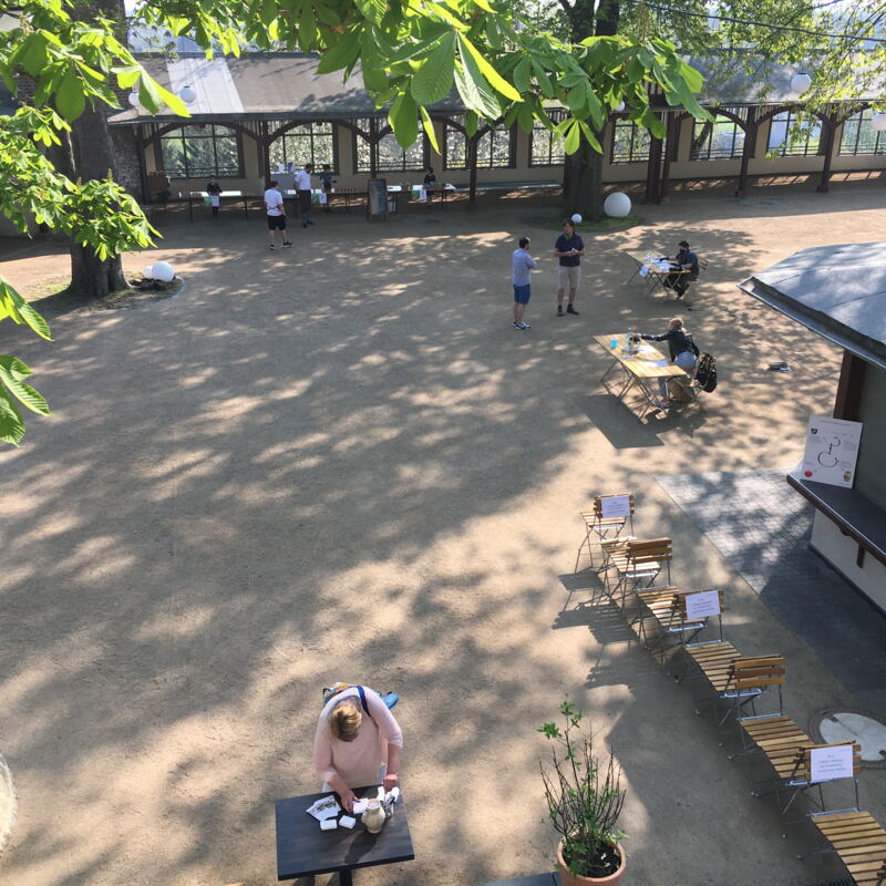 Der Biergarten von oben - viel Platz!