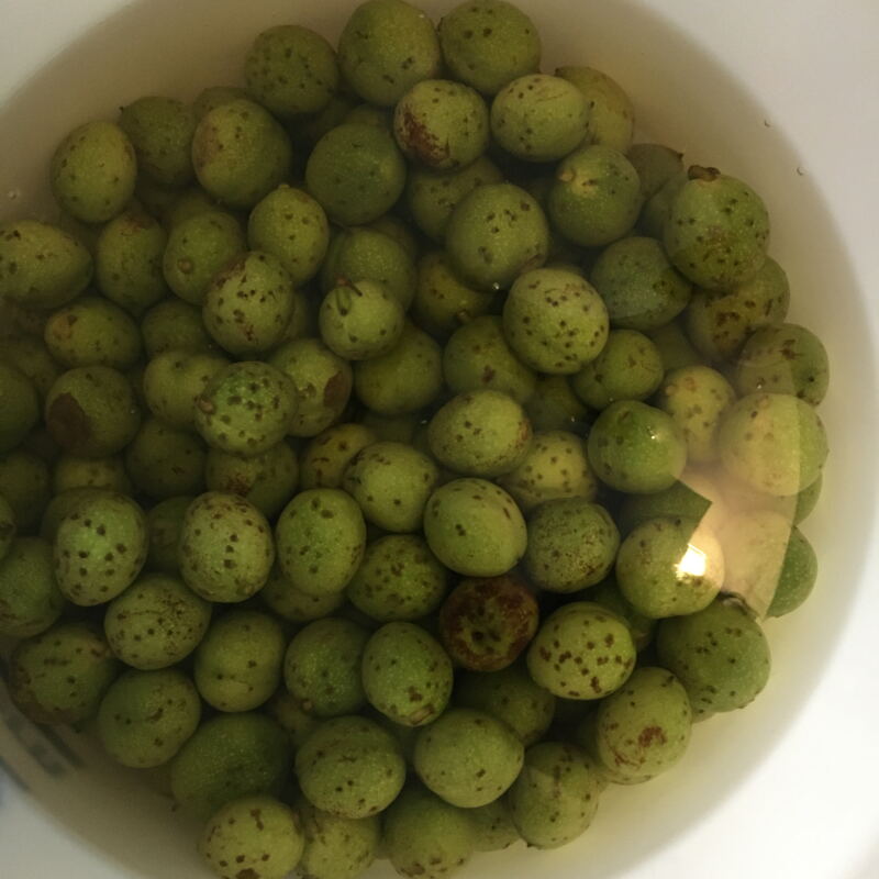 Perforierte Walnüsse im Wasserbad